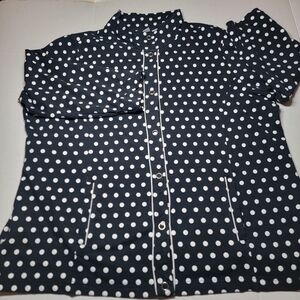 Quacker Factory Polka Dot Snap Button Top Womens Size 2X Black Mock Neck Pockets